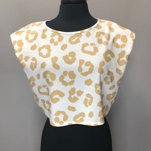 Peach Love California Ivory and Mustard Sleeveless Crop with Shoulder Pads